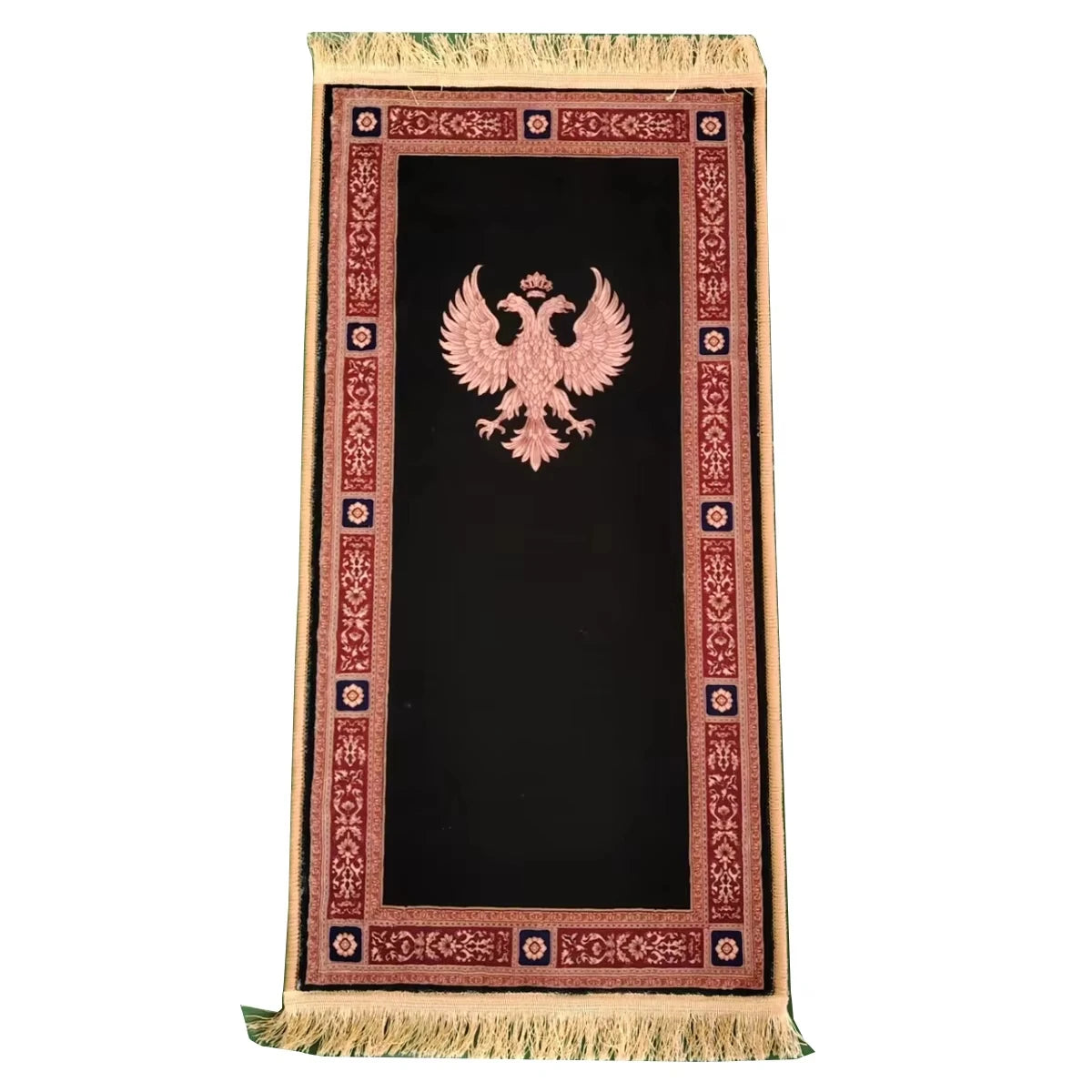 tapis noir rouge ornamental oiseau croix géométrique polyester caoutchouc maisonFRINGES
