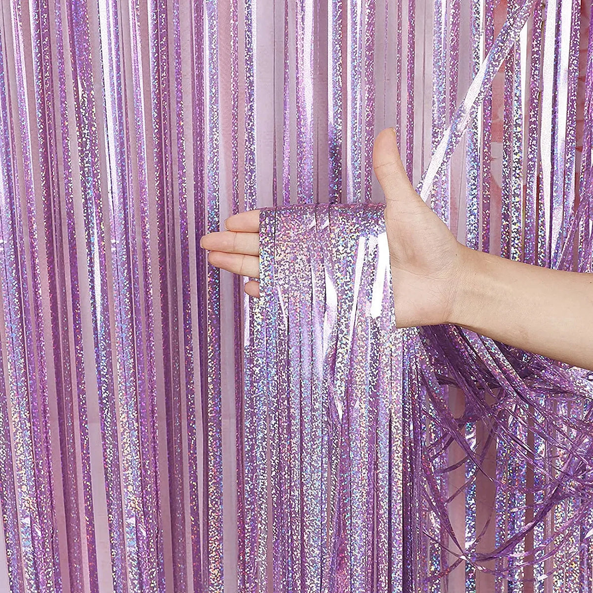 décoration anniversaire rideau violet argent moderne stripes brillantes opalescent festif