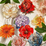 autocollants fleurs artificielles bleu blanc rouge vintage élégants détails floraux brillants dorés scrapbooking bricolage