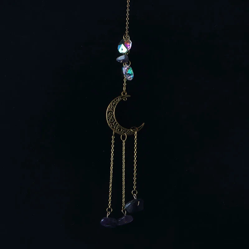 bijou pendentif cristal or bleu violet vert formes géométriques motifs oculaires translucides boho chic