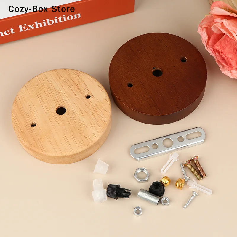 support lampe bois naturel moderne vis clip suspension minimaliste écrous plaque métallique