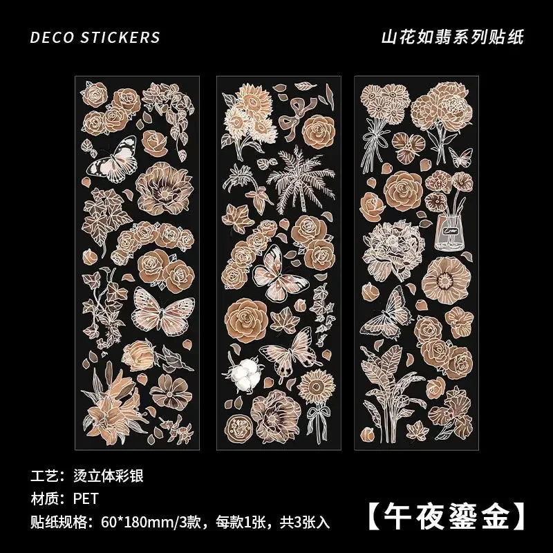 étiquettes décoratives artisanales adhésives papillons strass floral romantique or noir blanc rose vert bleu