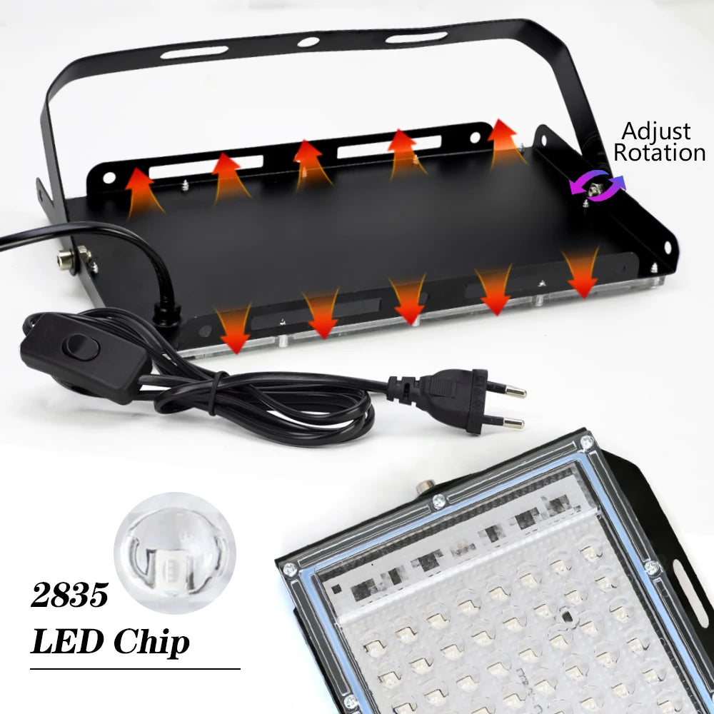 projecteur led uv 50w 100w 150w noir violet moderne clips câble alimentation interrupteur