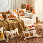 housse coussin brodée citrouille motif automne rustique tassel adhésif décoration maison nordique polyester coton