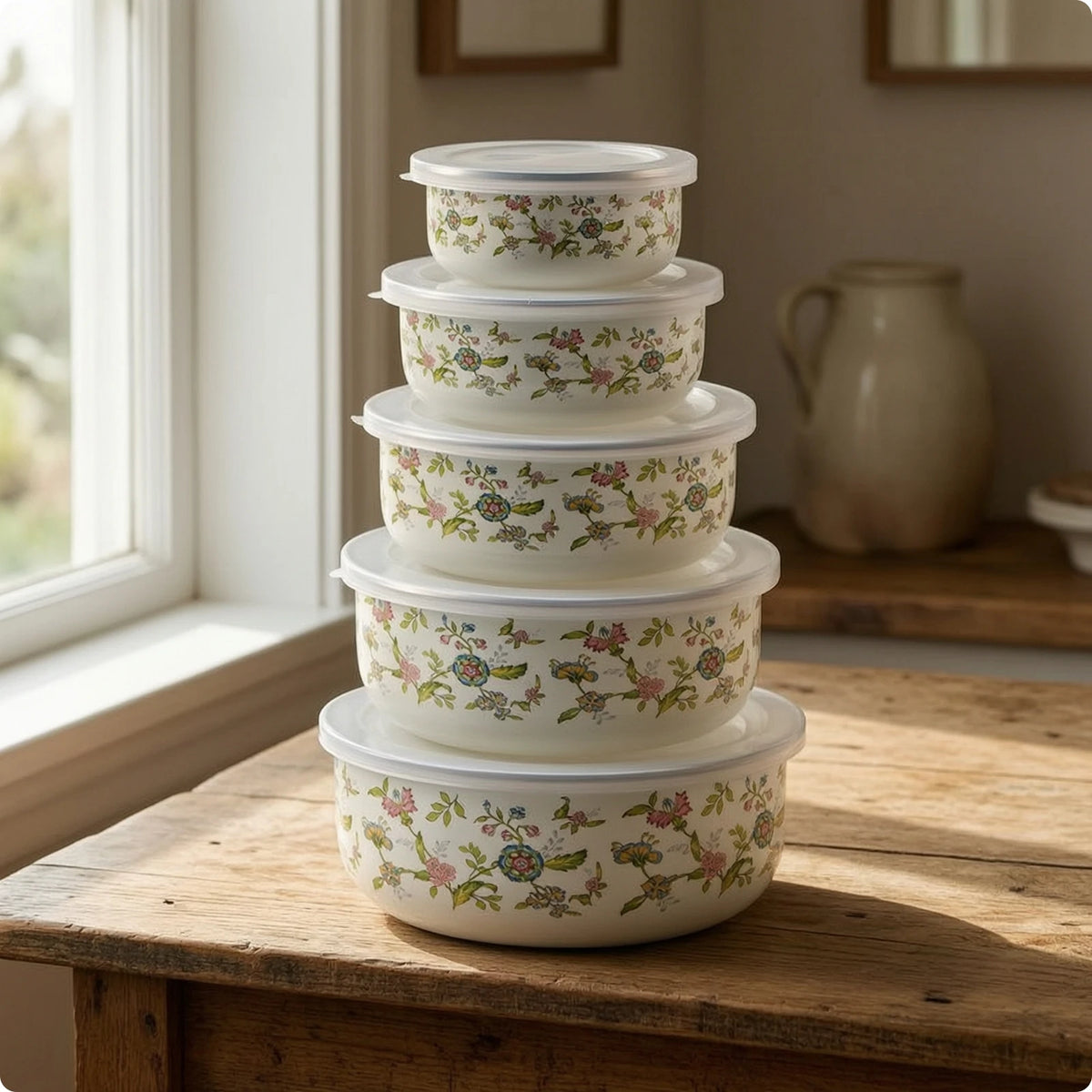 bols céramique couvercles fleurs pois blancs rouges verts roses bleus vintage