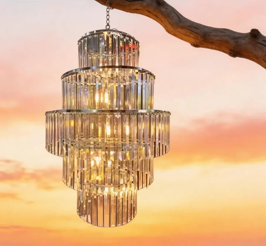 lustre transparent argenté prismatique moderne mariage boules cristal chaines decoration