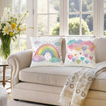 taies d'oreiller arc ciel licorne coeurs pastel enfant decoration maison lit polyester peachskin motifs