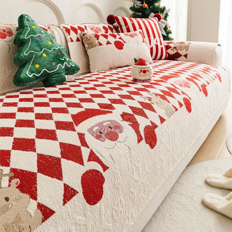 couvre siège canapé coloré père noël carreaux vert rouge hiver automne festive polyestère machine