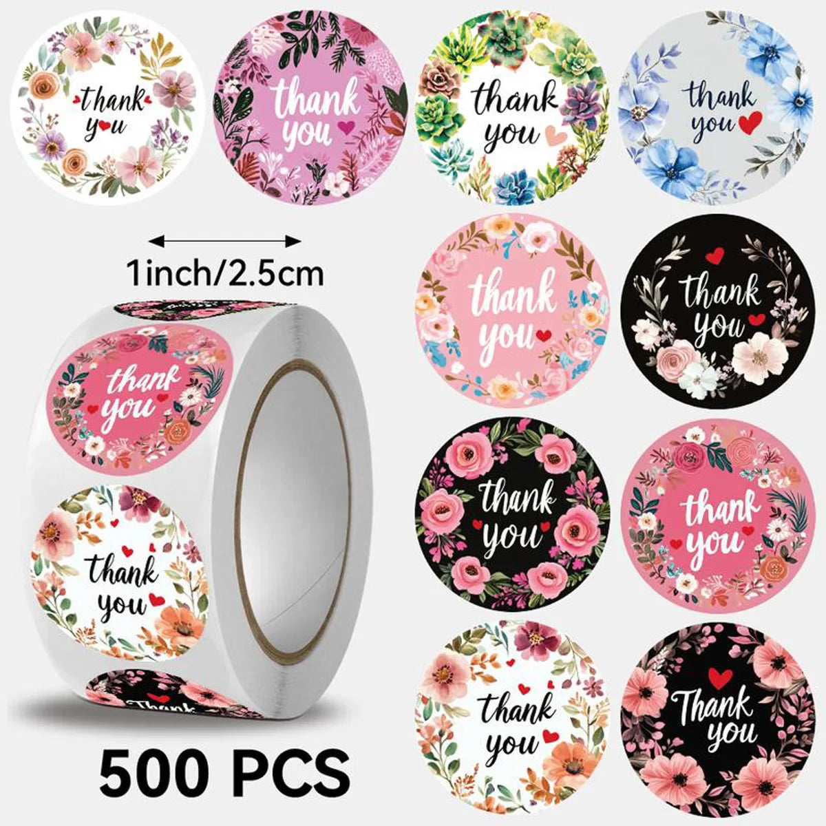 autocollants fleurs modernes rose noir blanc 500pcs 1pouce 14+ années étiquettes décoratives enveloppes cadeaux