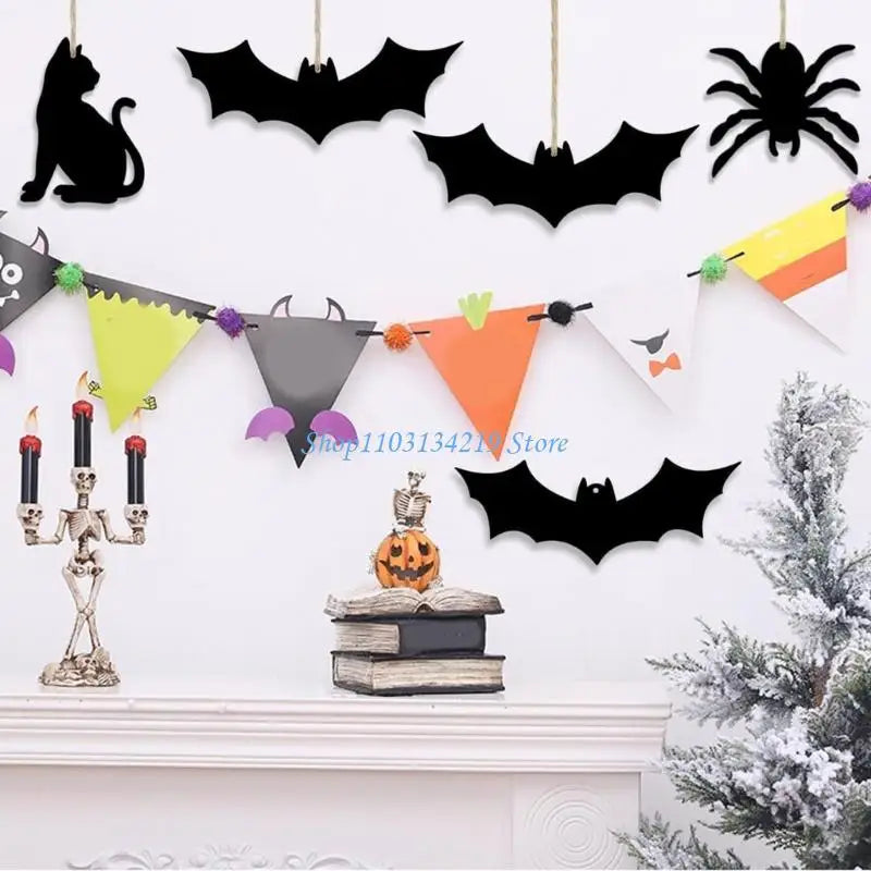 décorations halloween bois citrouille souris fantôme crâne chapeau sorcière texte boo fil suspension thèmes