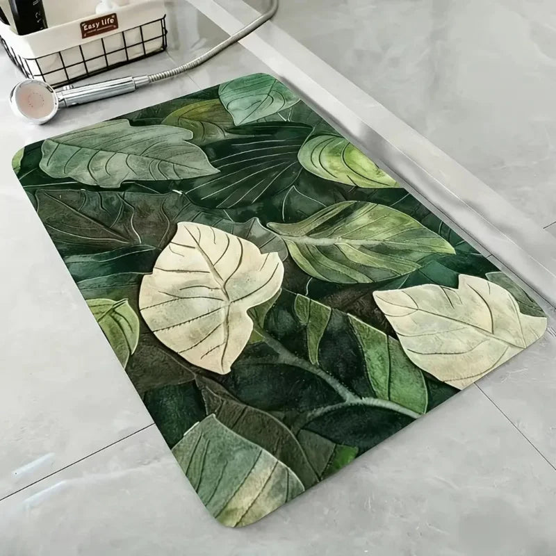 tapis bain moderne feuilles plantes vertes coton antidérapant absorbant eau salle bain machine lavable