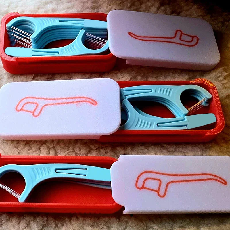 brosse dents interdentaire portable mini cure dents rangement fil dentaire bleu rouge blanc texture