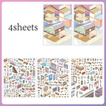 sticker scène urbaine multicolore illustrée cartoon détaillée bâtiments rues magasins voitures
