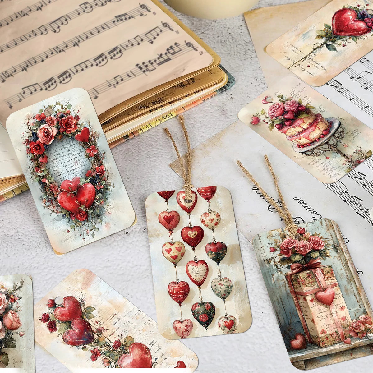 étiquettes suspendues vintage fleur textes anciens 50 pièces mariage anniversaire fêtes colombes roses decoration