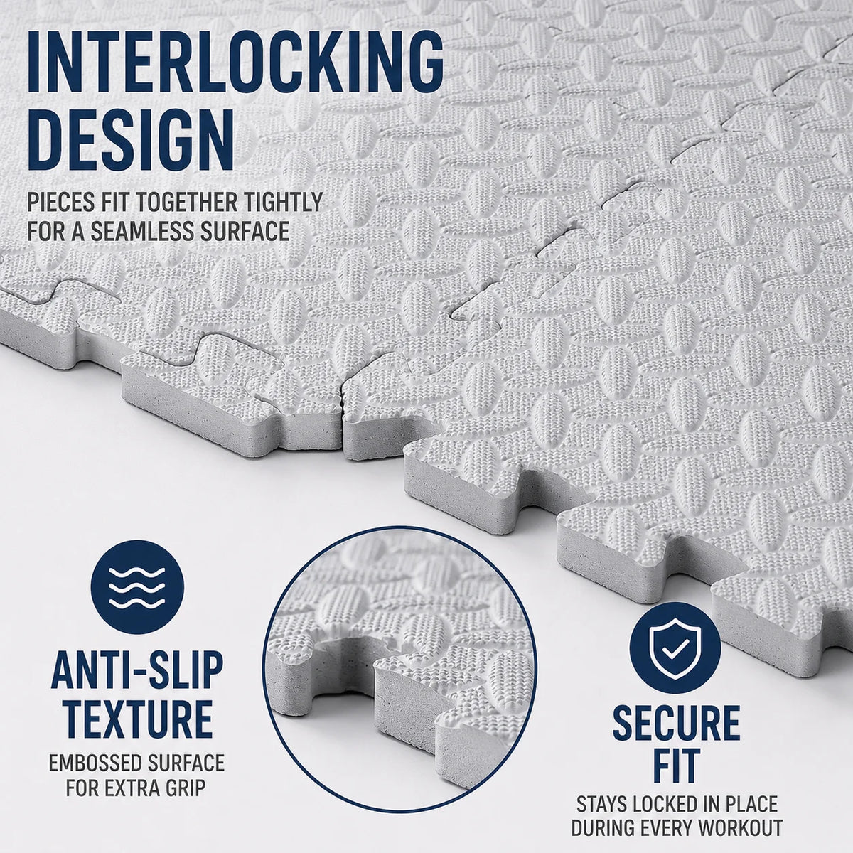 tapis sol mousse eva pouce interlocking gris clair texture ovale moderne pièces