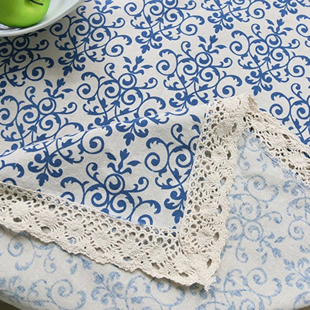 nappe table coton broderie fleur bleue blanche classique extérieure mariage festivité
