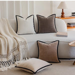 coussin carré velours beige gris noir adhésif contemporain decoration maison nordique 45x45cm 50x50cm