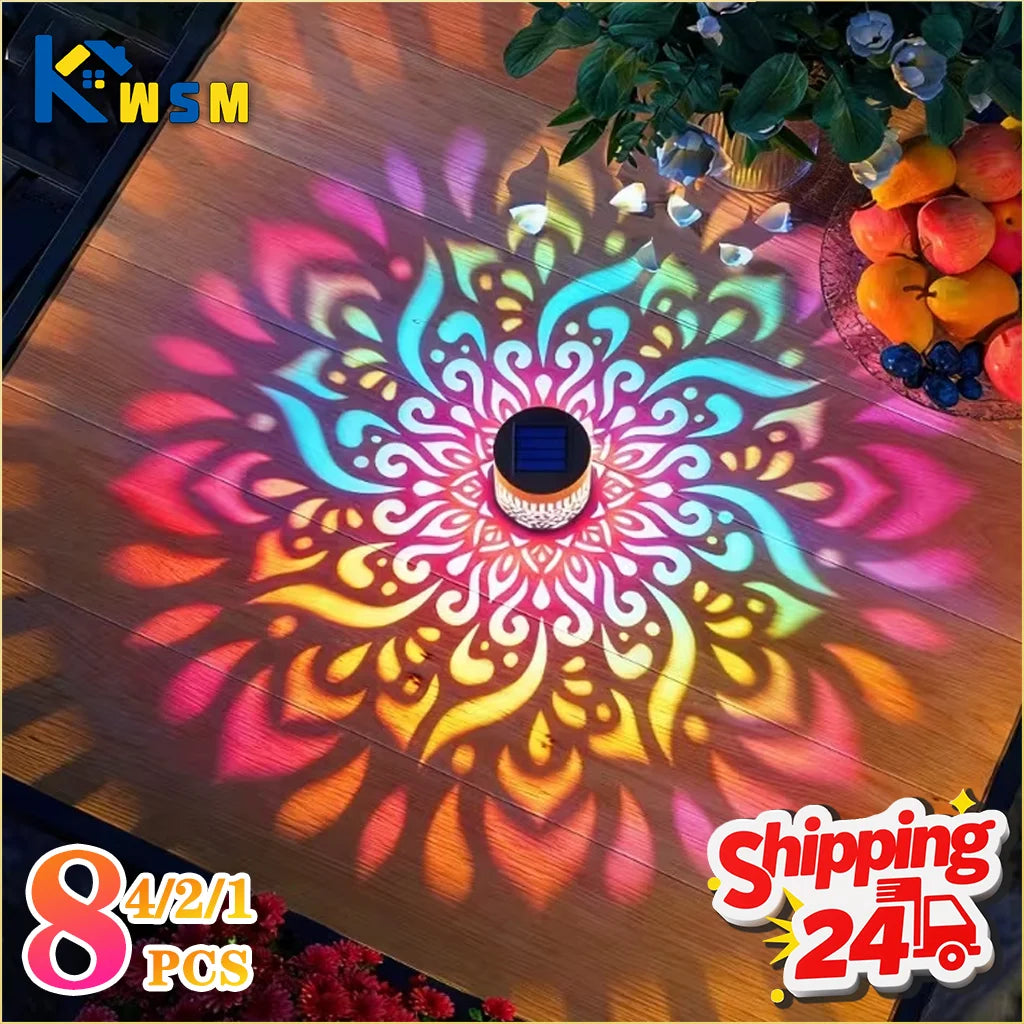 projecteur solaire multicolore mandala moderne adhésif extérieur jardin clôture patio nocturne