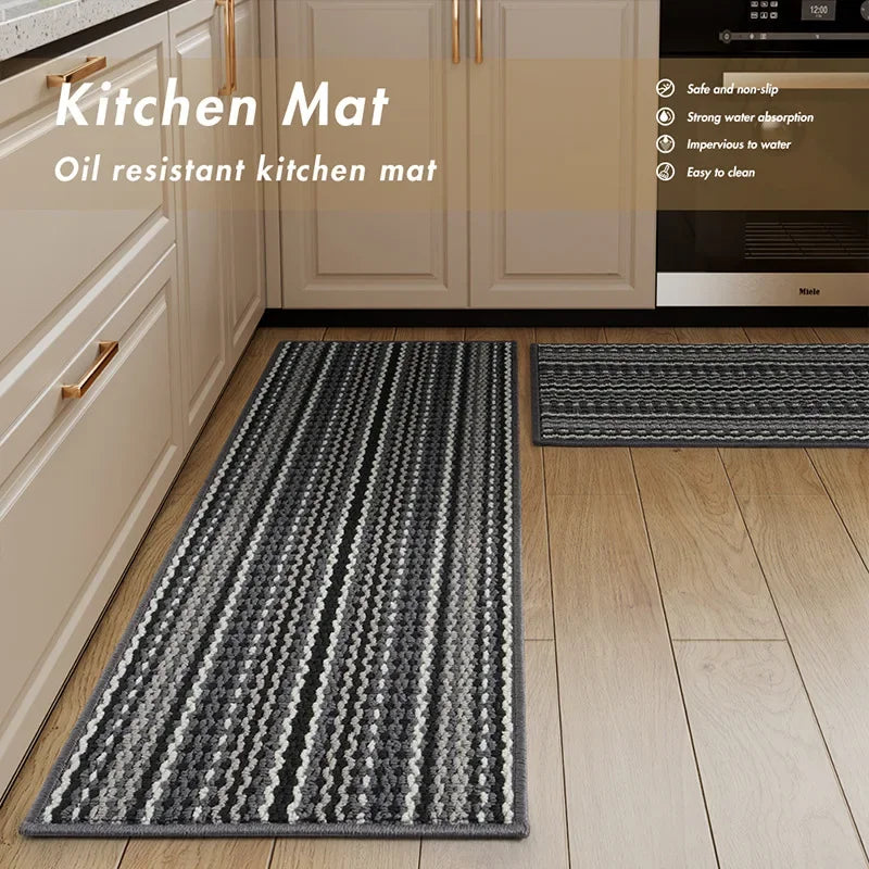 tapis cuisine moderne gris noir blanc rayures horizontales antidérapant lavable sol maison