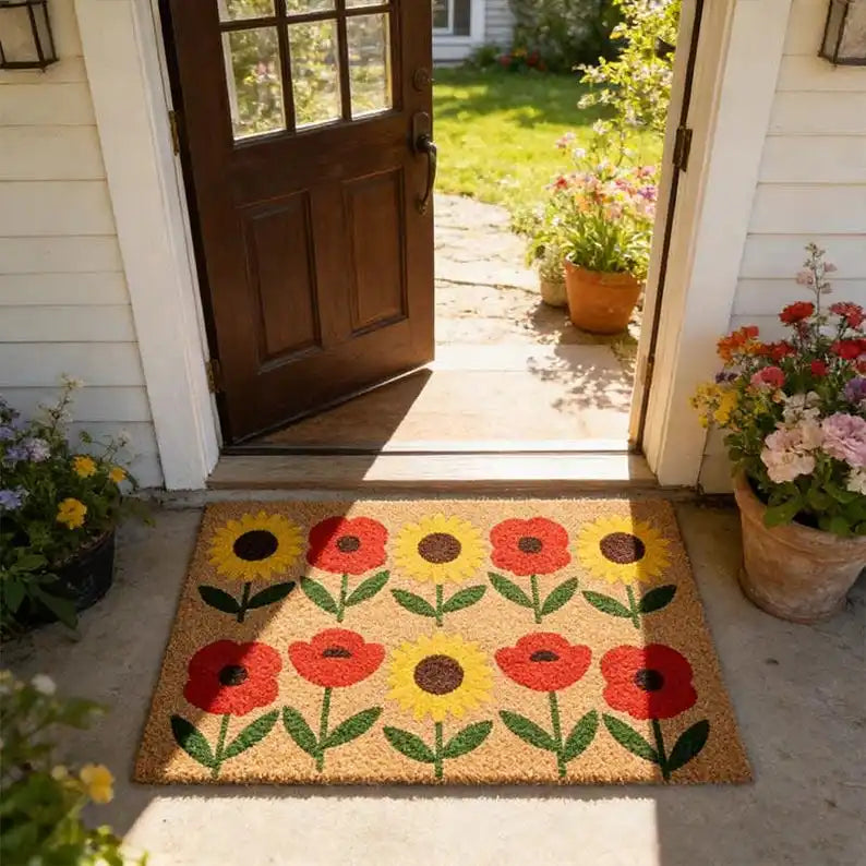 tapis d'entrée moderne antidérapant fleurs décoratif lavable extérieur famille salon durable polyester