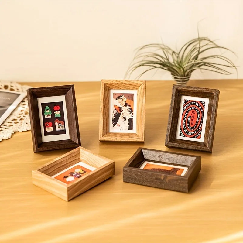 cadres photo miniatures rustiques bois clair marron horizontal table contemporain
