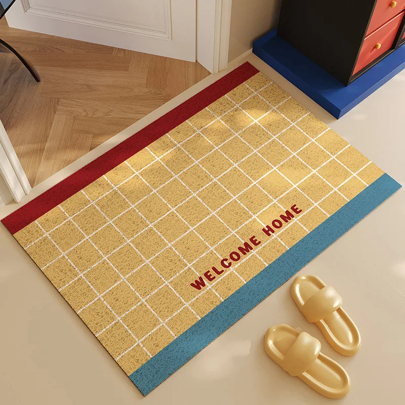 tapis moderne extérieur antidérapant pvc beiges bleus rouges verts marrons rose gris carreaux rayures