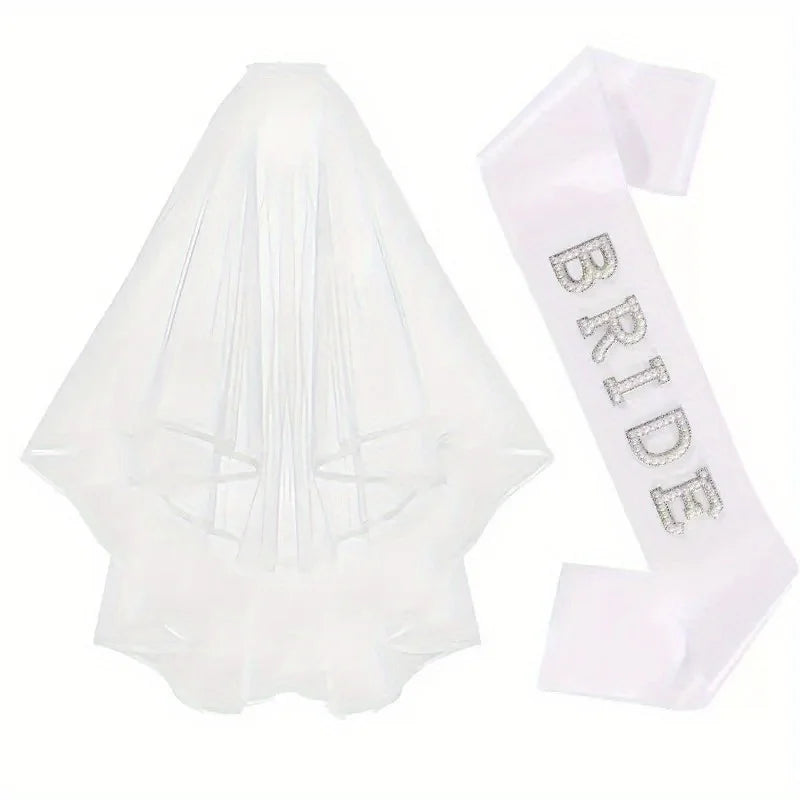 voile mariée blanc sash bride strass élégant classique transparent finement tissé couple cérémonie événement