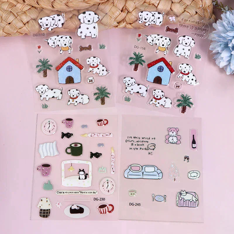 autocollants cartoon multicolores animaux objets ménagers transparents pack stickers ornement décoration planner