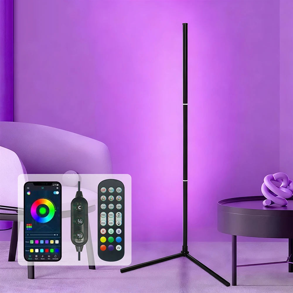 lampe led sol noir moderne télécommande application bluetooth synchronisation musique certifiée rohs cem fcc