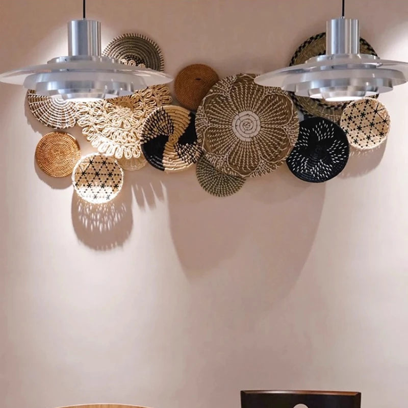 paniers décoratifs muraux tressés bohèmes étoiles spirales beige marronclair