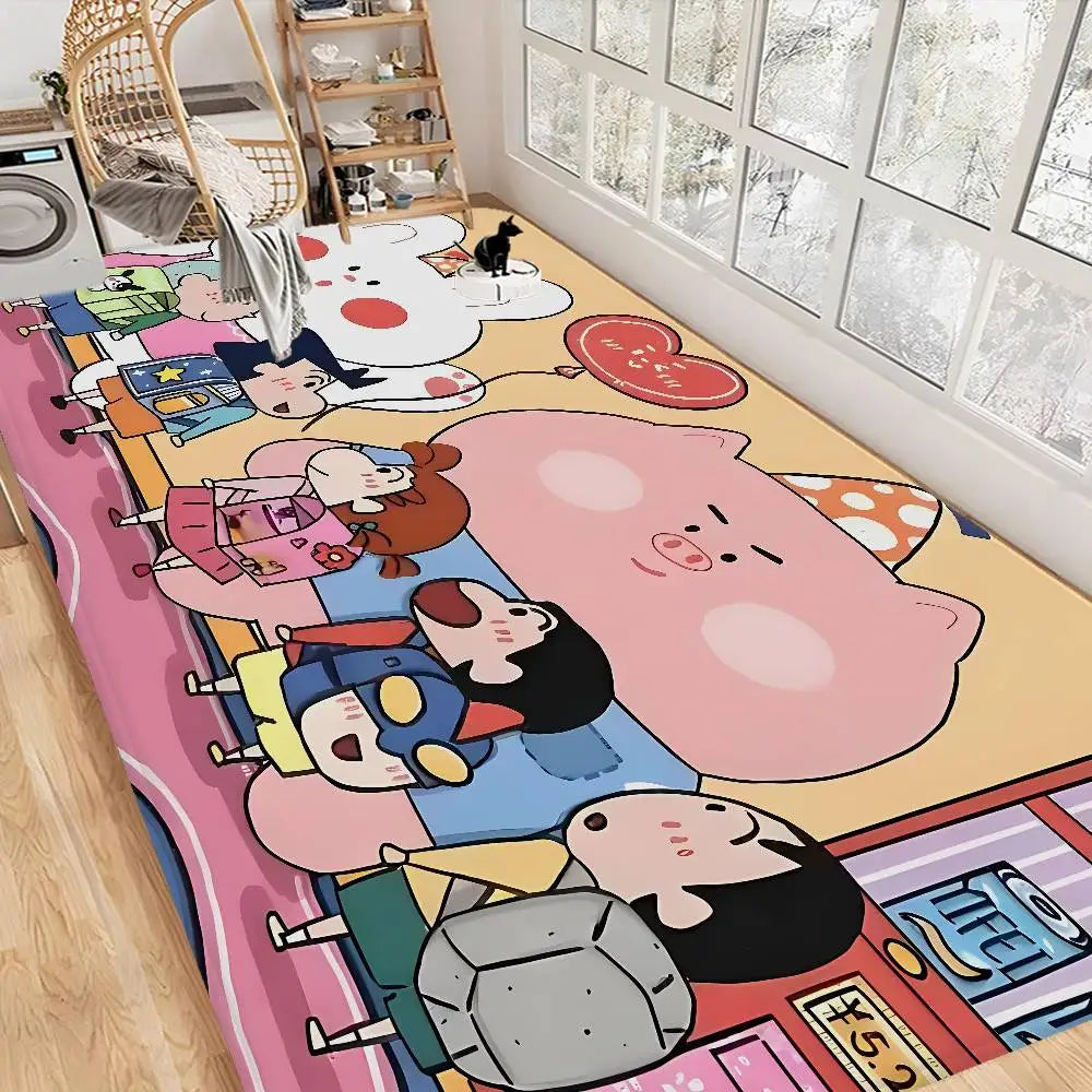 tapis dessin animé personnages anti dérapant polyester imperméable moderne vert clair bleu blanc rose