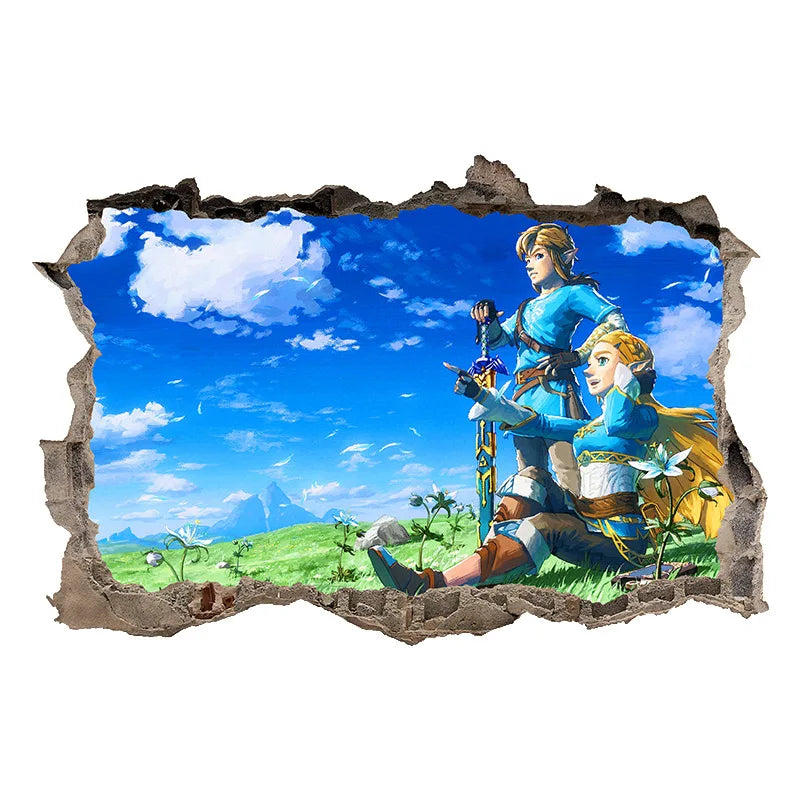 sticker mural 3d dessin animé paysages personnages fantastiques opaques adhésifs chambre bleu vert gris