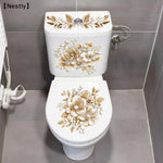 cache wc blanc doré fleurs adhésif classique décoratif salle bain