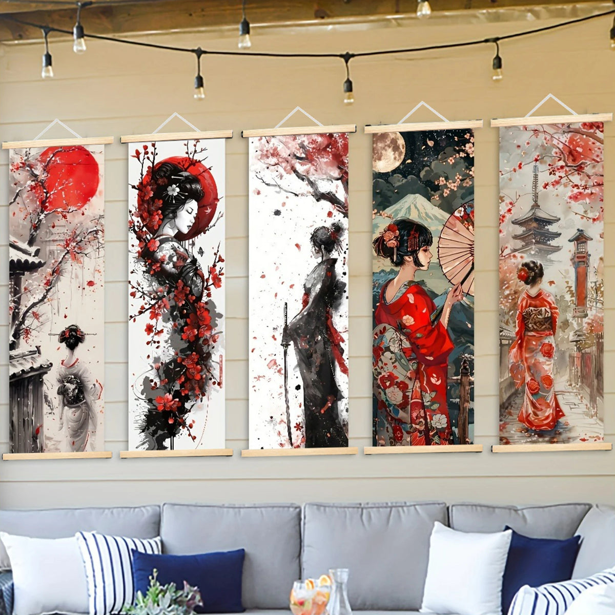 affiche murale moderne peinture abstraite rouge noir blanc artistique japonais