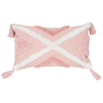 coussins boho chic rose clair blanc motif géométrique pompons opaques adhésifs