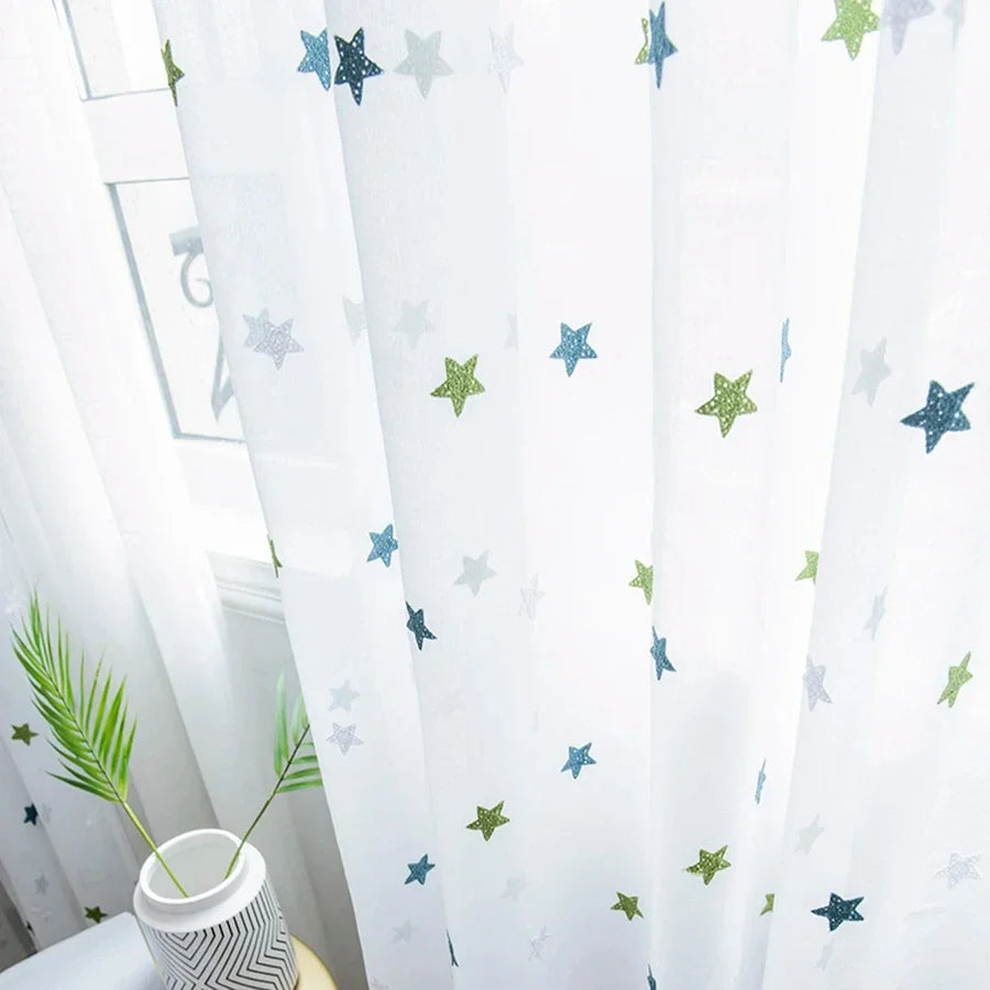 rideau semi transparent étoiles multicolores moderne blanc vert bleu gris gris chambre