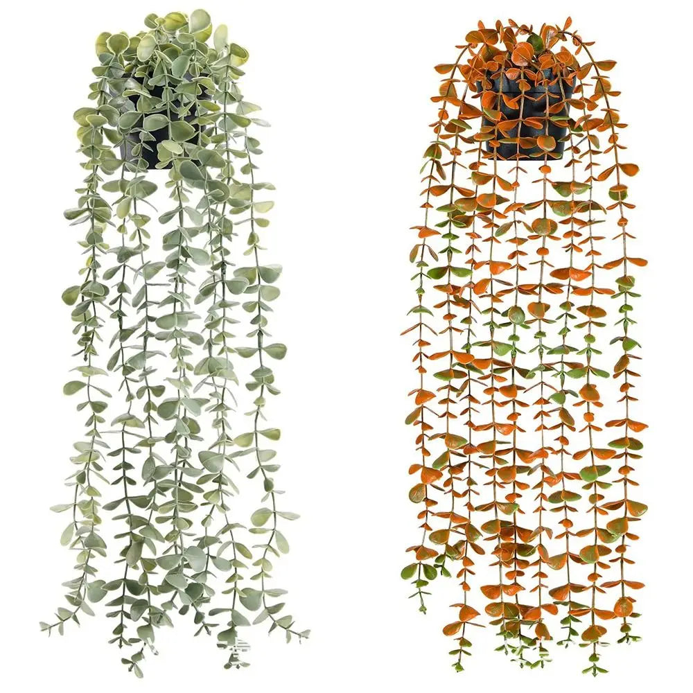 plantes suspendues artificielles feuilles ovales pot noir moderne extérieur branche fine tiges vertes minimalistes
