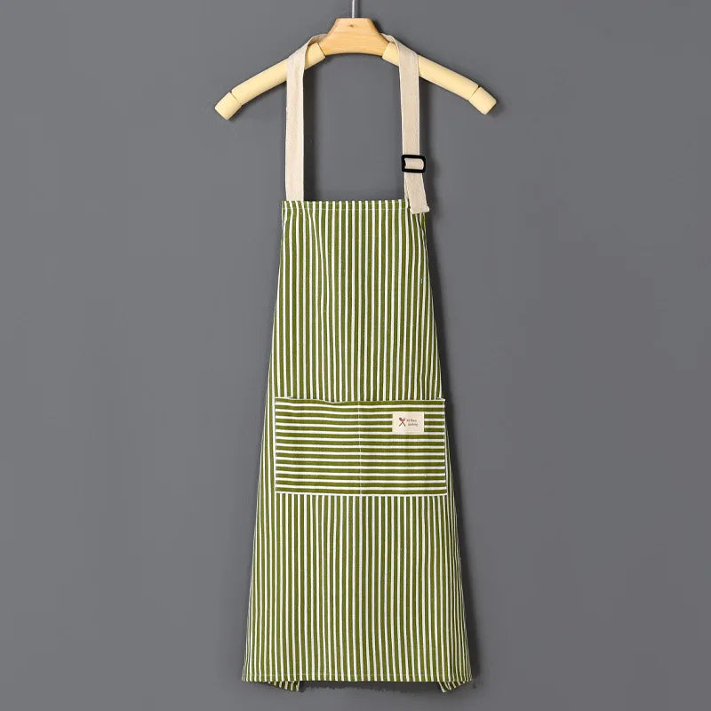 tablier cuisine coton rayures horizontales poche avant ceinture ajustable vert clair gris clair rose