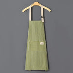 tablier cuisine coton rayures horizontales poche avant ceinture ajustable vert clair gris clair rose