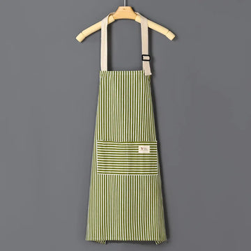 tablier cuisine coton rayures horizontales poche avant ceinture ajustable vert clair gris clair rose