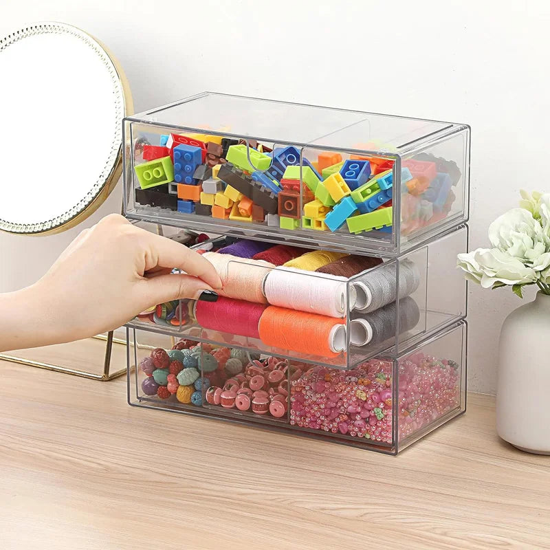 boîtes rangement transparentes empilables tiroirs amovibles moderne organisateur minimalistes