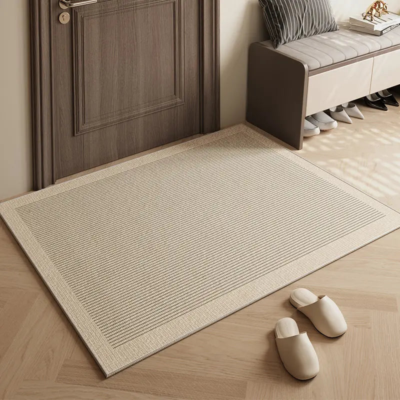 tapis d'accueil beige clair moderne rayures horizontales antidérapant salon entrée maison décoratif polyester