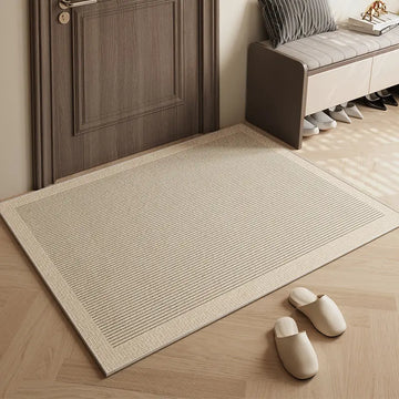 tapis d'accueil beige clair moderne rayures horizontales antidérapant salon entrée maison décoratif polyester