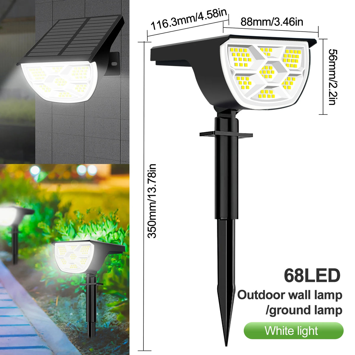 lumière solaire 68 led noire ip65 abs moderne batterie rechargeableextérieur contemporain tringle fixe