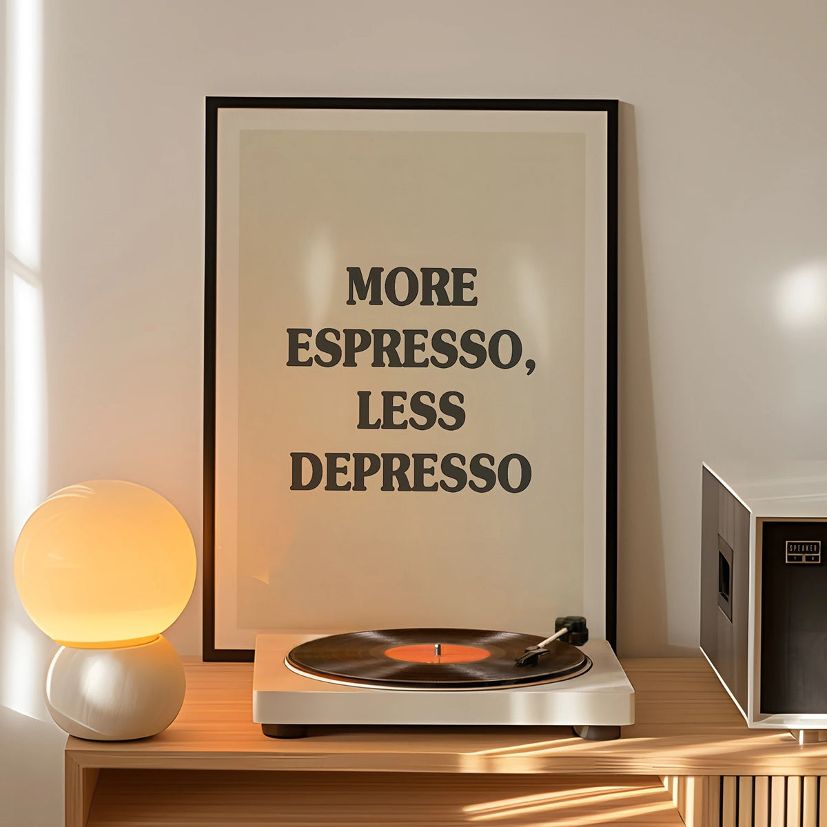 cadre d'affiche minimaliste more espresso less depresso blanc noir salon chambre