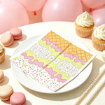 serviettes papier motifs desserts pliées rose vert jaune blanc festives anniversaire enfants transparentes