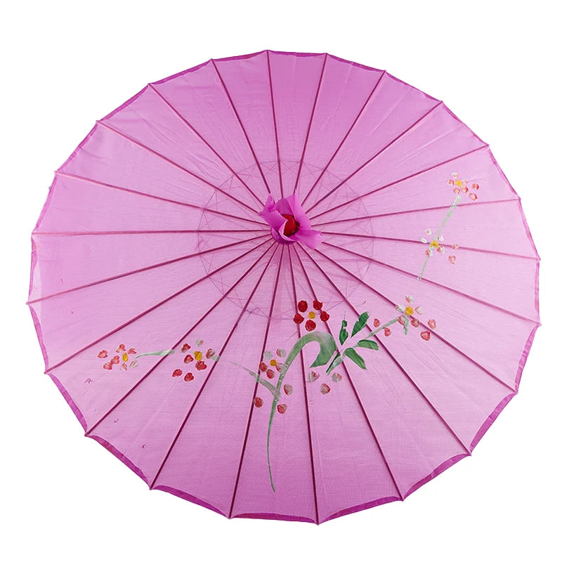 parapluie traditionnel artisanal japonais fleurs feuilles peintes main poignée bois rouge orange bleu violet