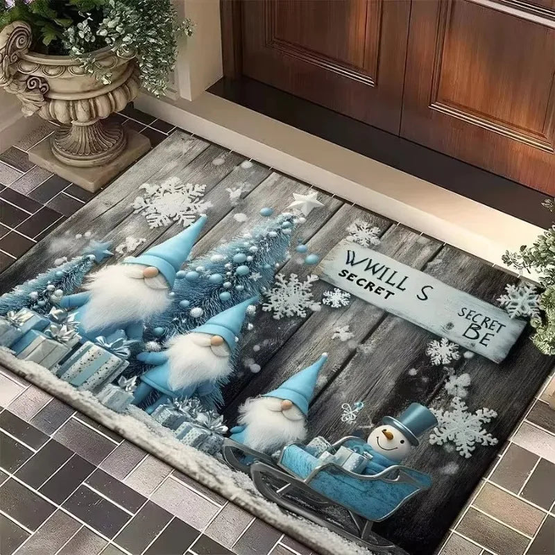 tapis sol noël décoration entrée salon motif sapin flocons bienvenue moderne antidérapant polyester