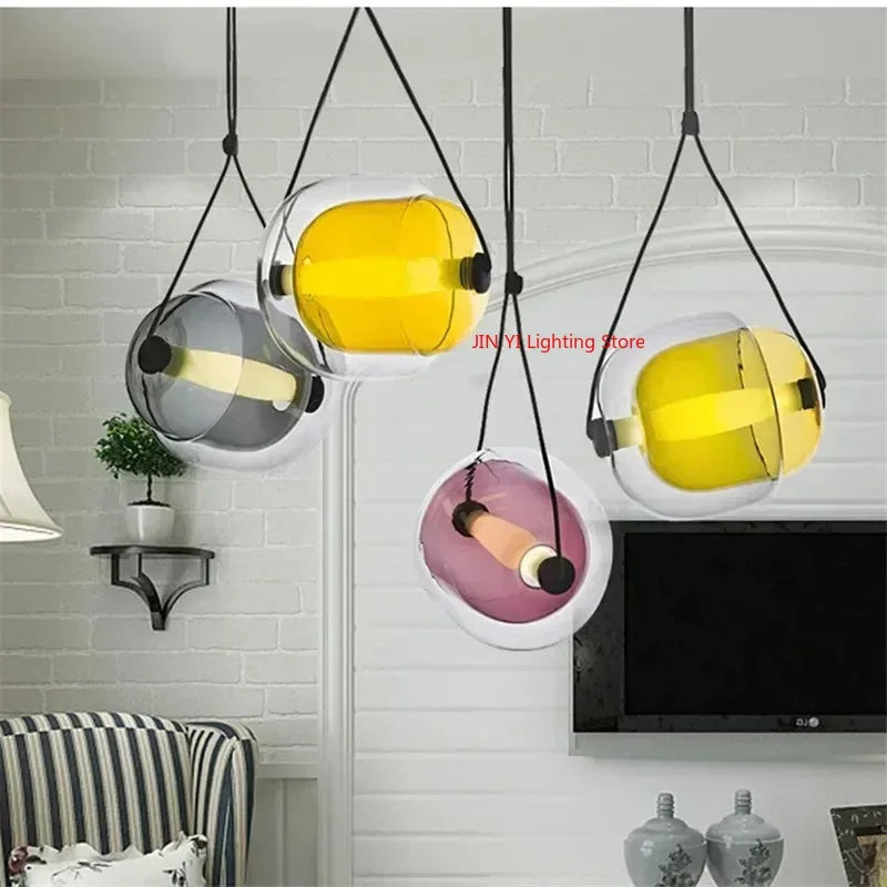 lustre suspendu moderne transparent ampoules led colorées chambre salonhôtel