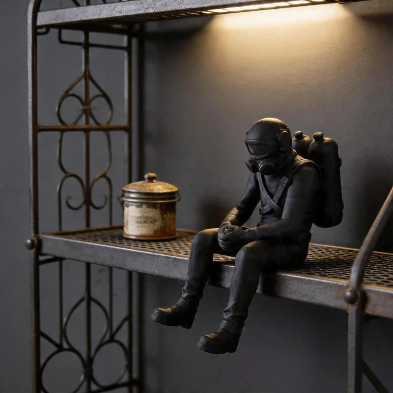 figurine plongeur assis 3d imprime deco maison industrielle vintage noir marron gris